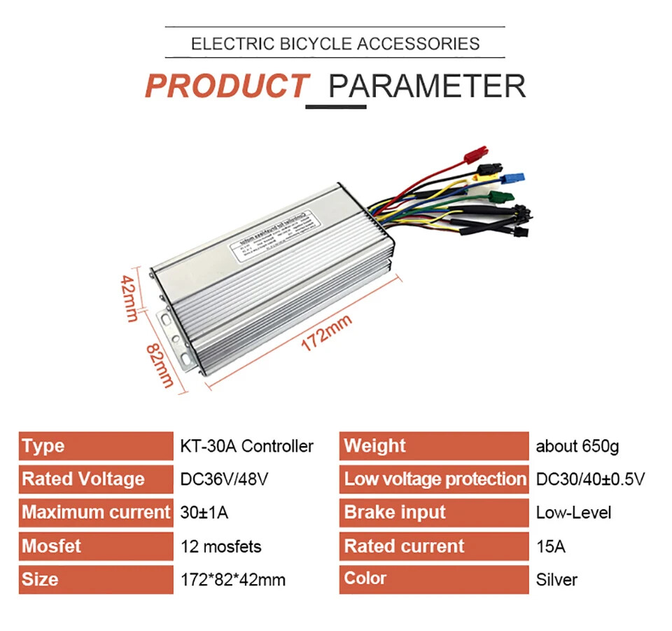 Electric Bike Controller 48V 1000W 30A Brushless Sinewave Controller with Light