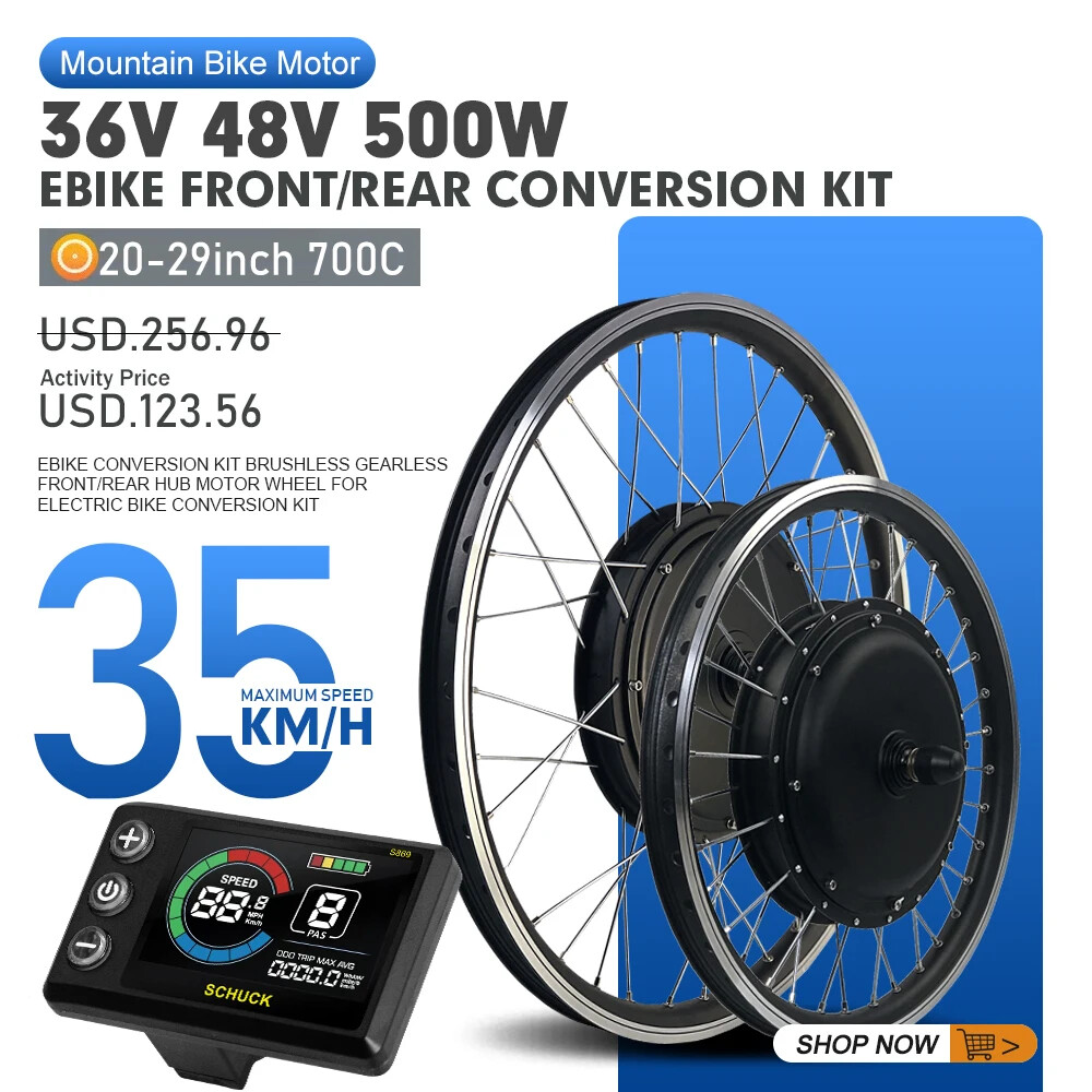 36V 48V 500W MTB Electric Bicycle Front Rear Brushless Gearless Hub Motor Wheel