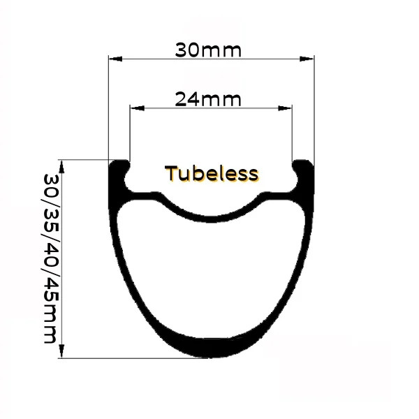 700C Carbon Rim 30/35/40/45mm Depth Hookless Tubeless Light Disc Brake Ring