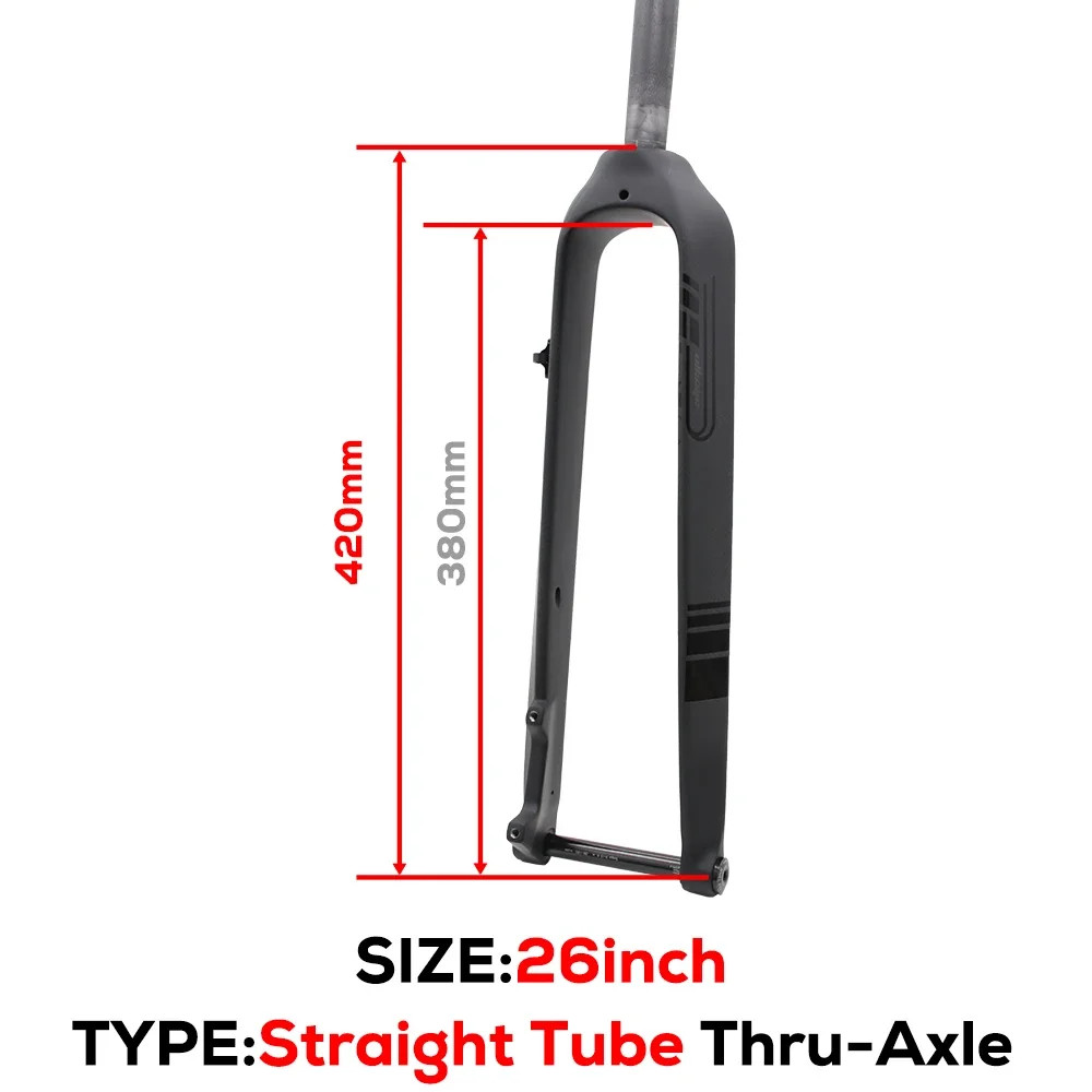 Full Carbon MTB Rigid Fork 26 27.5 29er Straight Tapered Tube 15*100mm Thru Axle