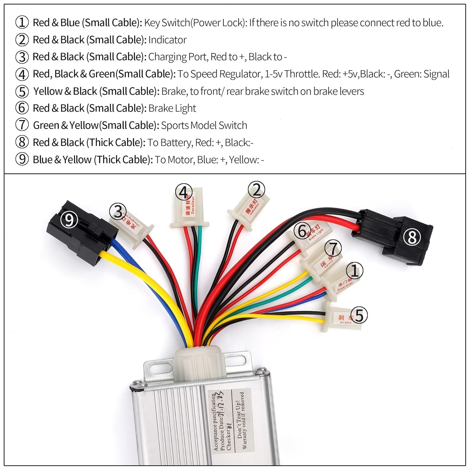 High Power 48V 1000W Controller for Electric Vehicles with Black Connector