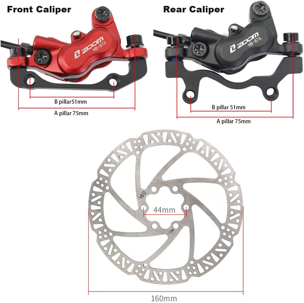 Zoom HB876 4-Piston Pre-Bled Hydraulic Disc Brake Set for Mountain Bike, Bike Di
