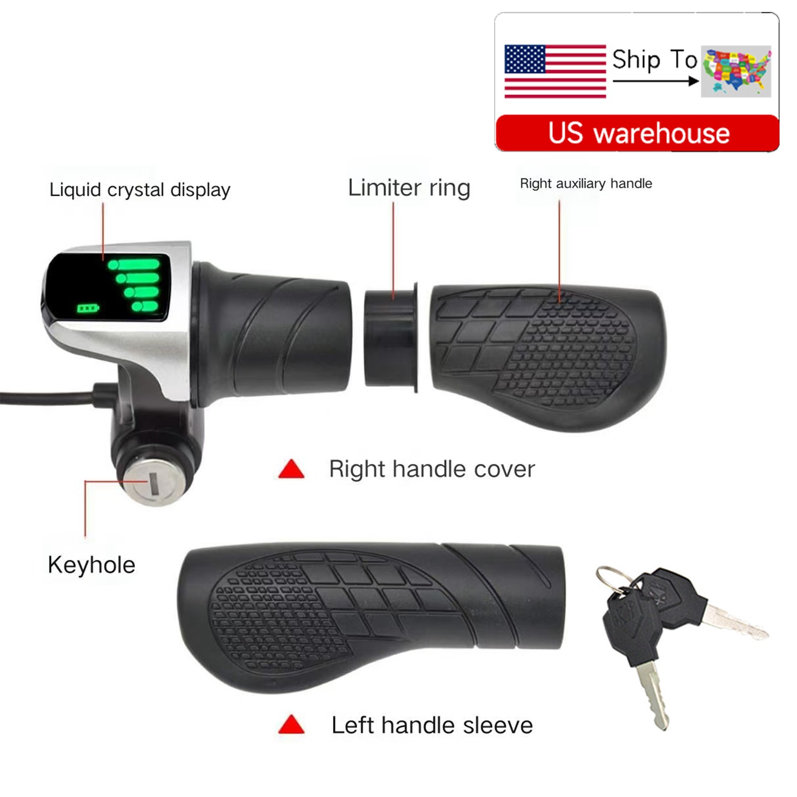 36V/48V EBike Electric Bicycle Split Throttle Handle Twist Grip w/ Power Display