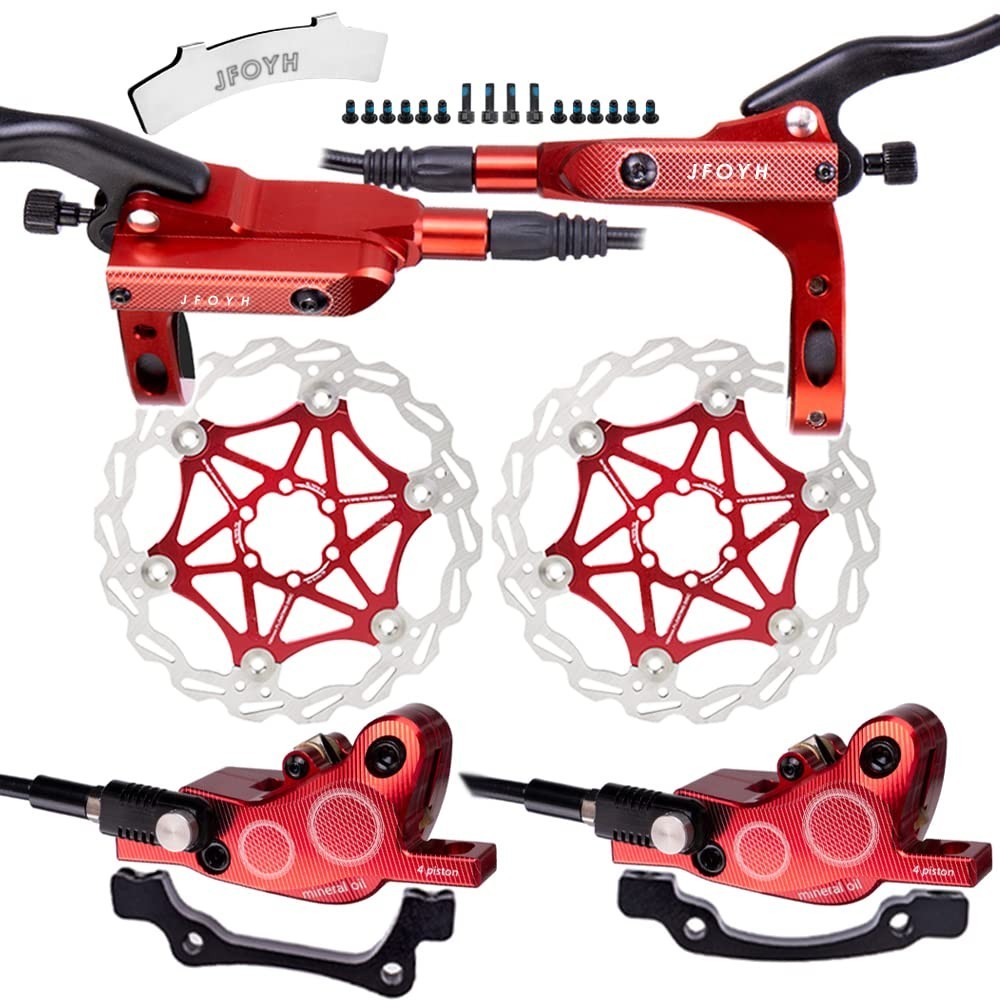 4-Piston MTB Hydraulic Brake Set with 160mm Disc Rotors, Pre-Bled, Front & Rear