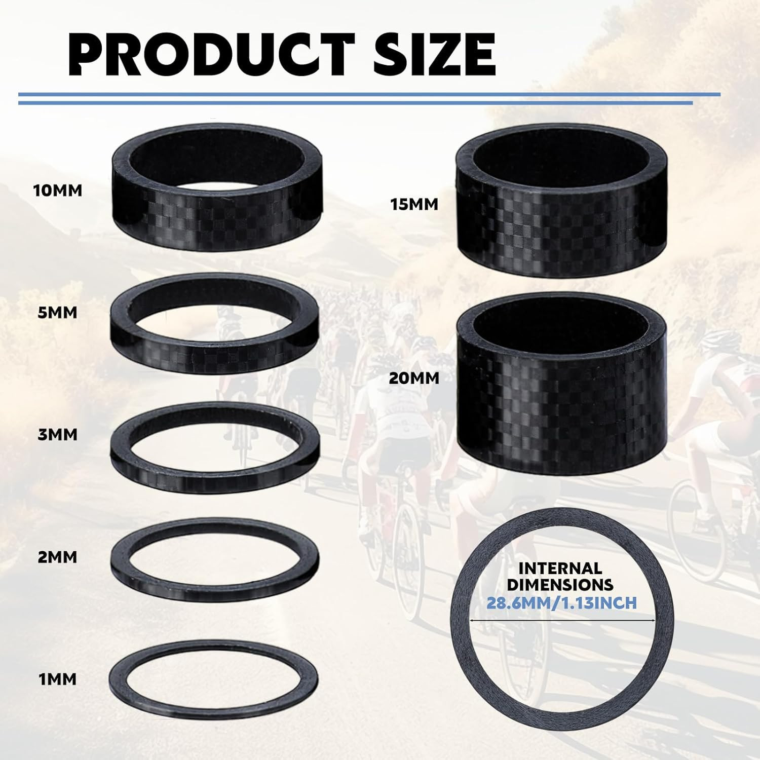 Bike Carbon Fiber Headset Spacer Bicycle 1-1/8 Inch 20 15 10 5 3 2 1 Mm, 7 Size