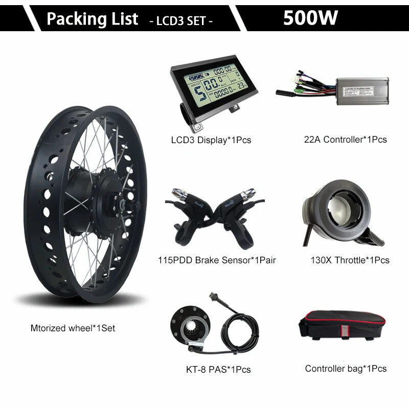 500W 36V 48V Fat Electric Bike 20 26inch 4.0 Tyre Front/Rear Hub Motor Wheel Kit