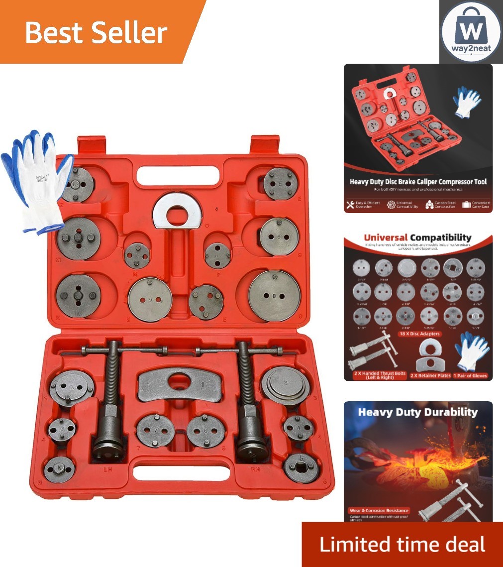 Complete 24 Piece Brake Caliper Tool Set with Adapters, Gloves & Storage Case
