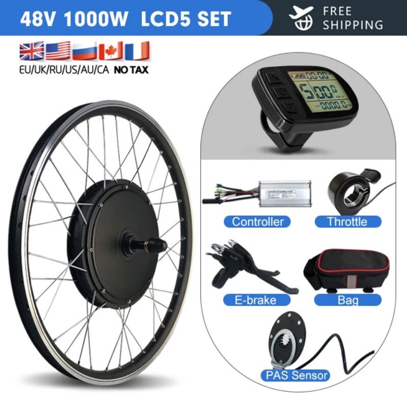 48V 1000W MTB E-Bike Conversion Kit Brushless Gearless Rear Rotate Hub Motor