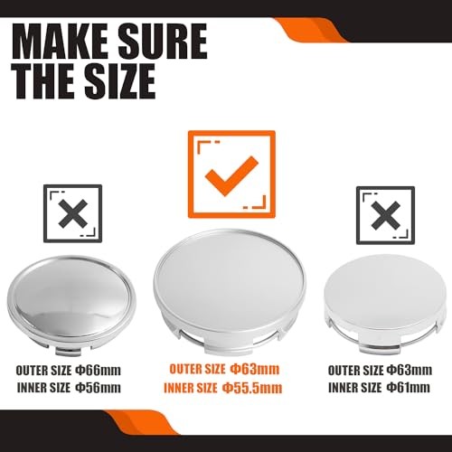 2.5Inch 63MM Wheel Center Caps for Dodge RAM Outer 63.0MM , Inner 55.5MM Silver