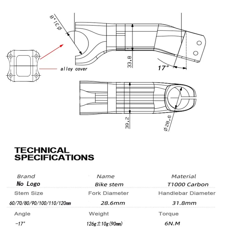 -17°/-10° Degree Mountain Road Bike Carbon Stem 60-120MM 28.6mm/31.8mm Stem Part