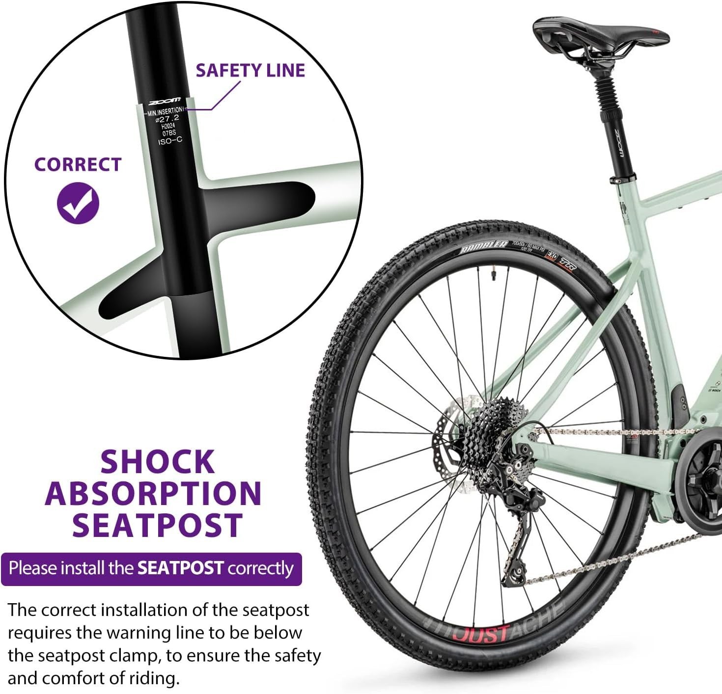 Zoom Bike Suspension Seatpost: 27.2/30.9/31.6 X 350 Mm Shock Absorber Damper Bic