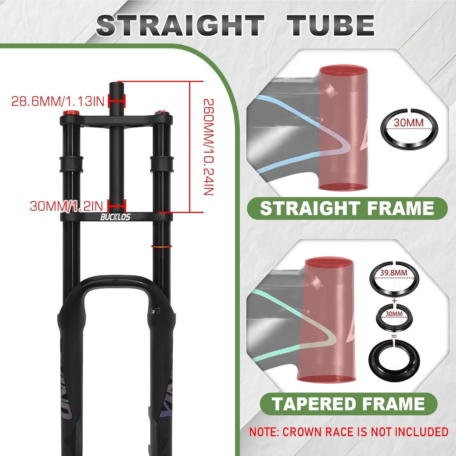 BUCKLOS 20″ Fat Tire E-Bike Suspension Fork 180mm Travel 135mm Hub