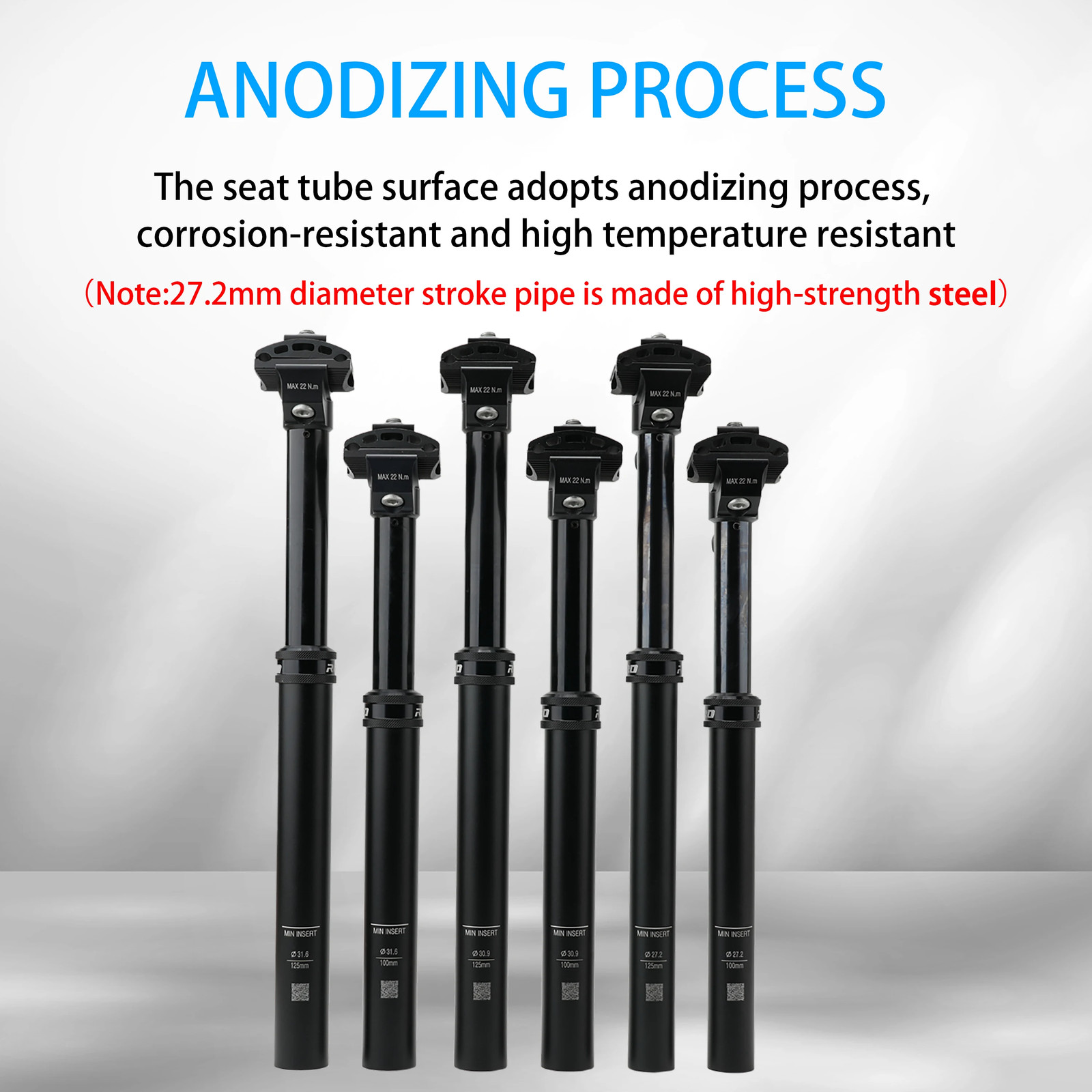 RIRO Bicycle Dropper Seatpost 27.2/30.9/31.6mm 100/125mm Travel Hydraulic Manual