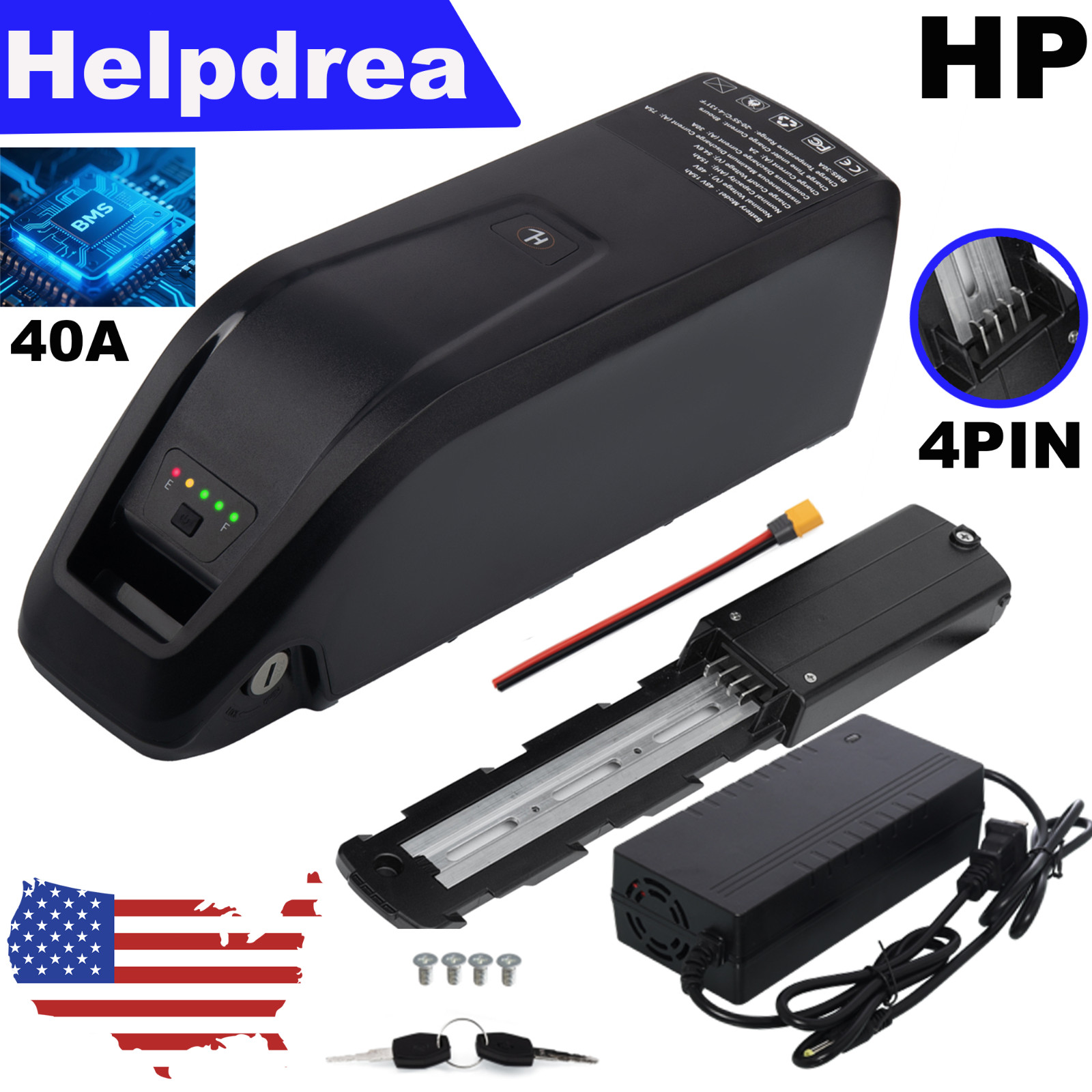 36V 20Ah 4PIN Hailong Battery for ≤1200W Ebike Electric Bike Lithium Battery BMS