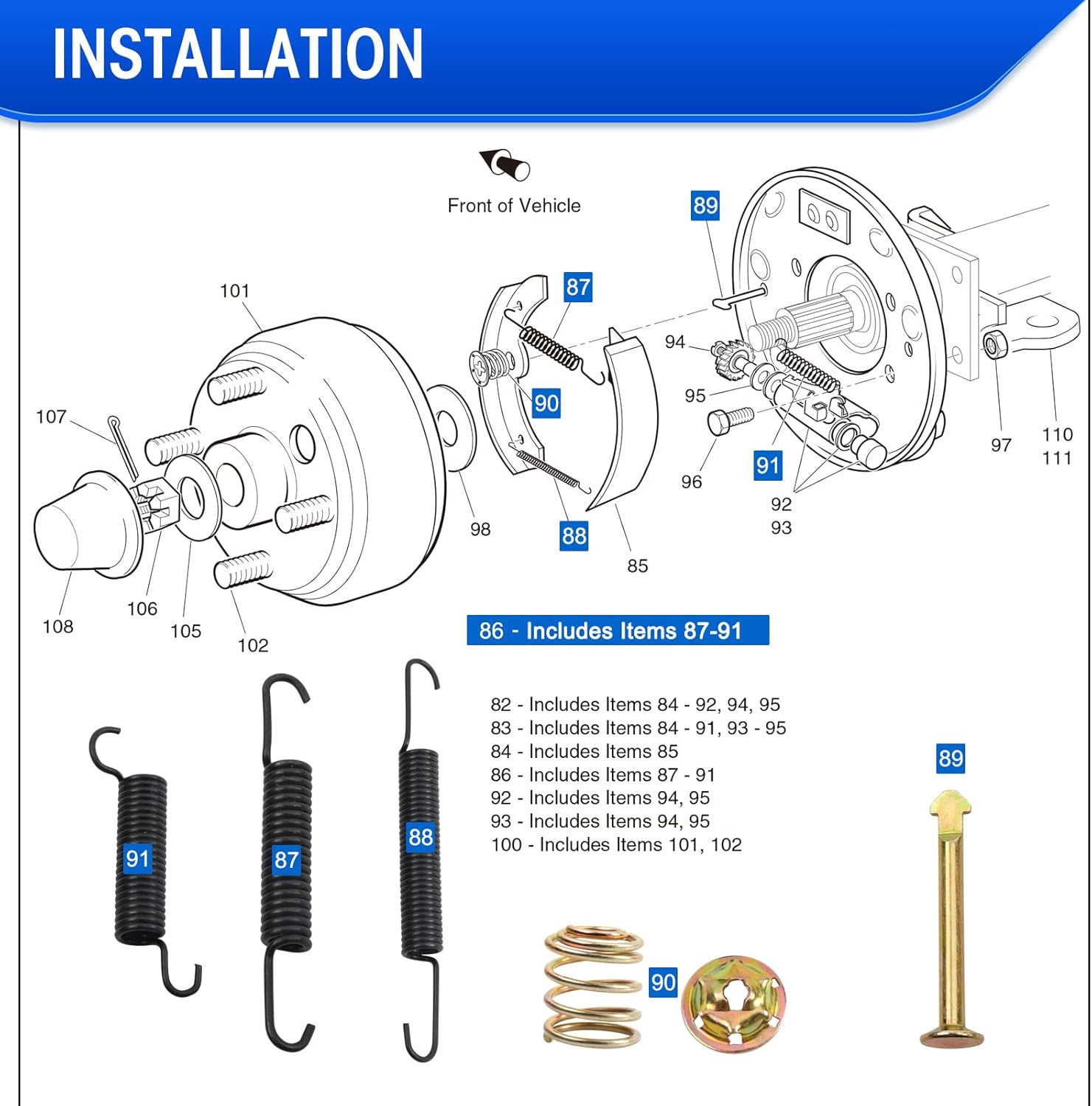 EZGO Brake Shoes Pads and Spring Kit Compatible With1996-Up Txt/St350/Workhorse