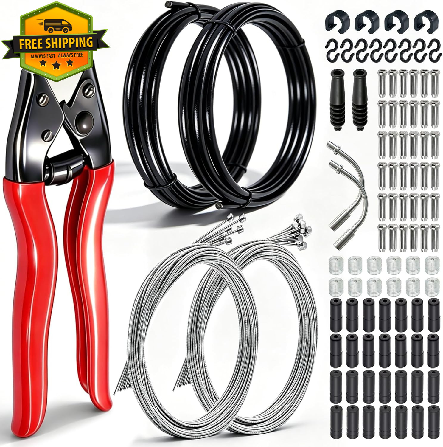 107PCS Bike Brake Shift Cable Kit Stainless Steel Housing Wire Cutter Set