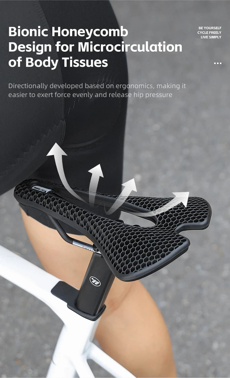3D Honeycomb Bike Seat Cushion Soft Comfort Bicycle Saddle Wide Shock Absorbing