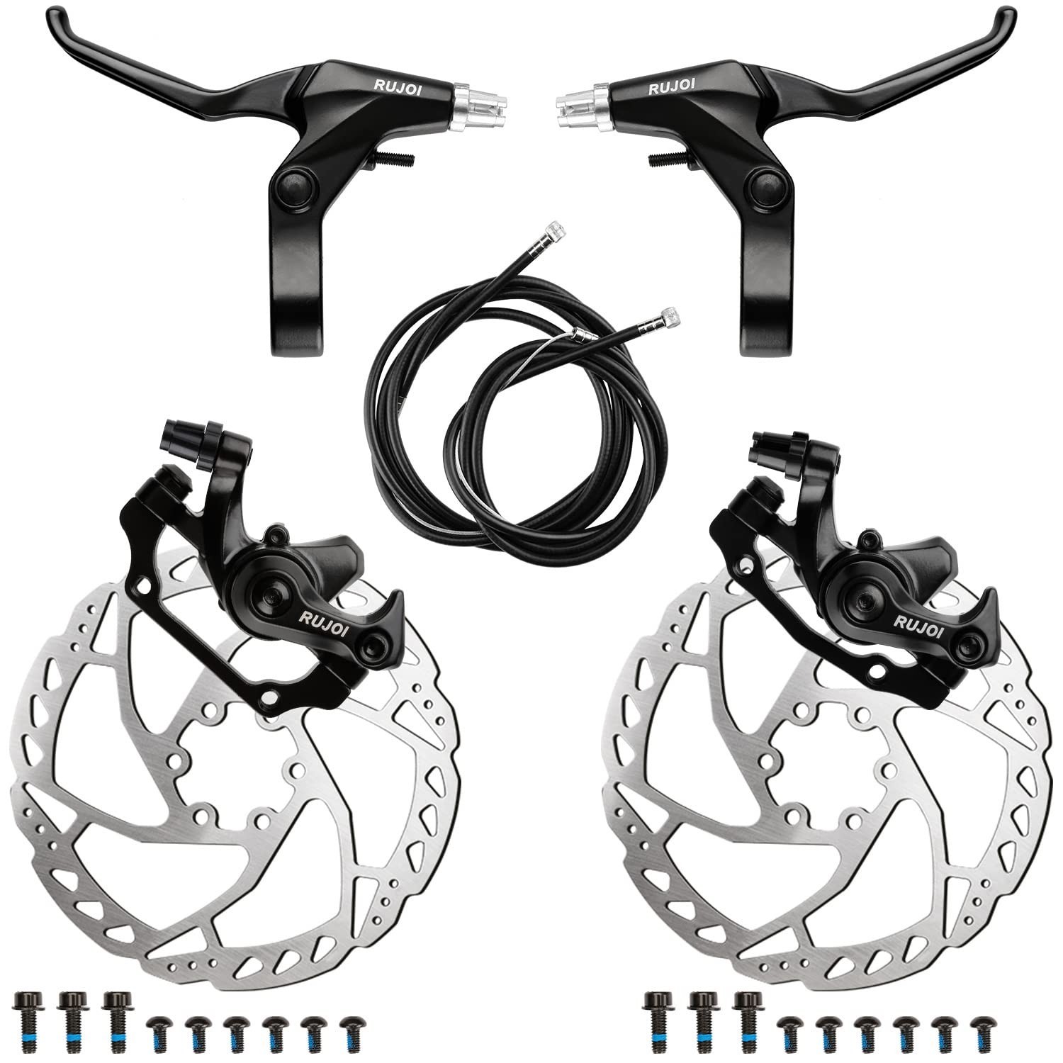 Mechanical Bike Disc Brake Kit Front Rear Calipers Levers 160mm Rotors