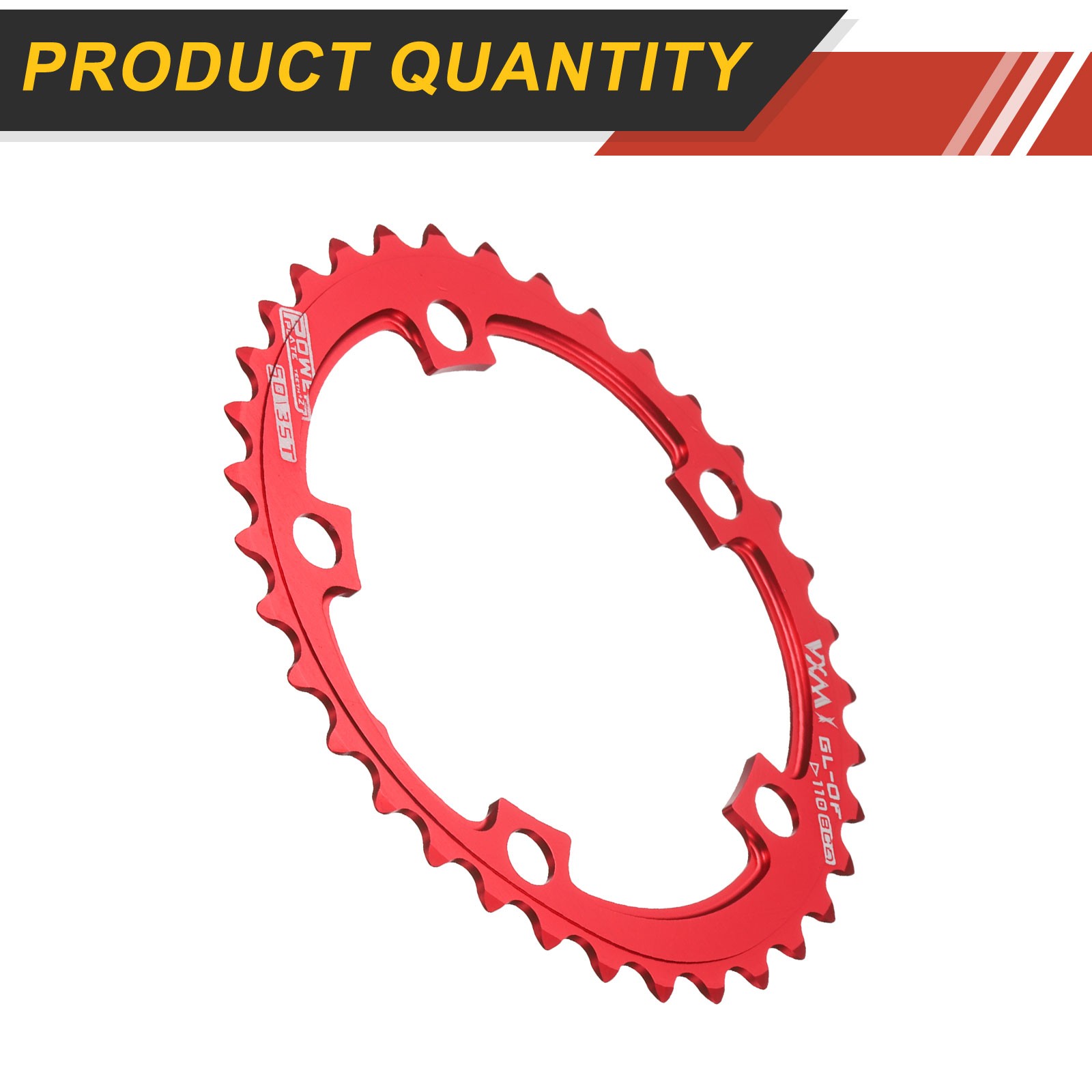 110BCD Bike Chainring, 35T 152mm Dia Round Aluminum Narrow Wide Tooth Red