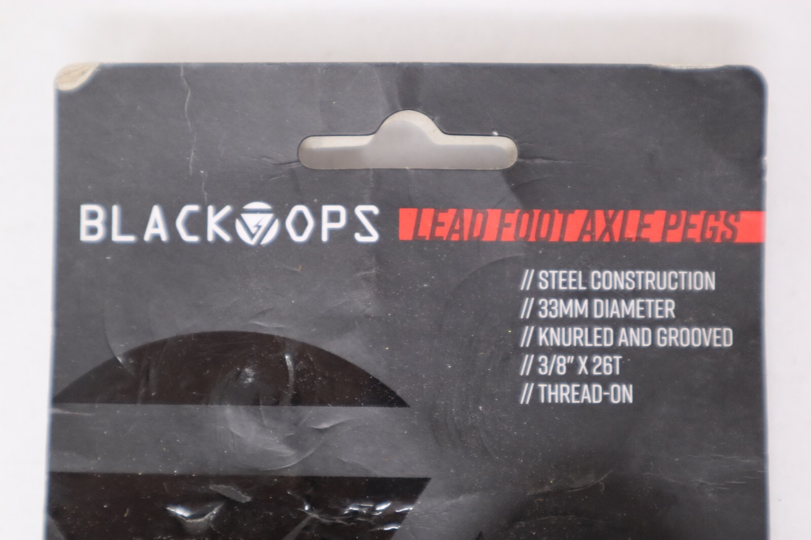 Black Ops Knurled Grooved 33mm Dia Thread On 3/8″ x 26T Lead Foot Axle Pegs