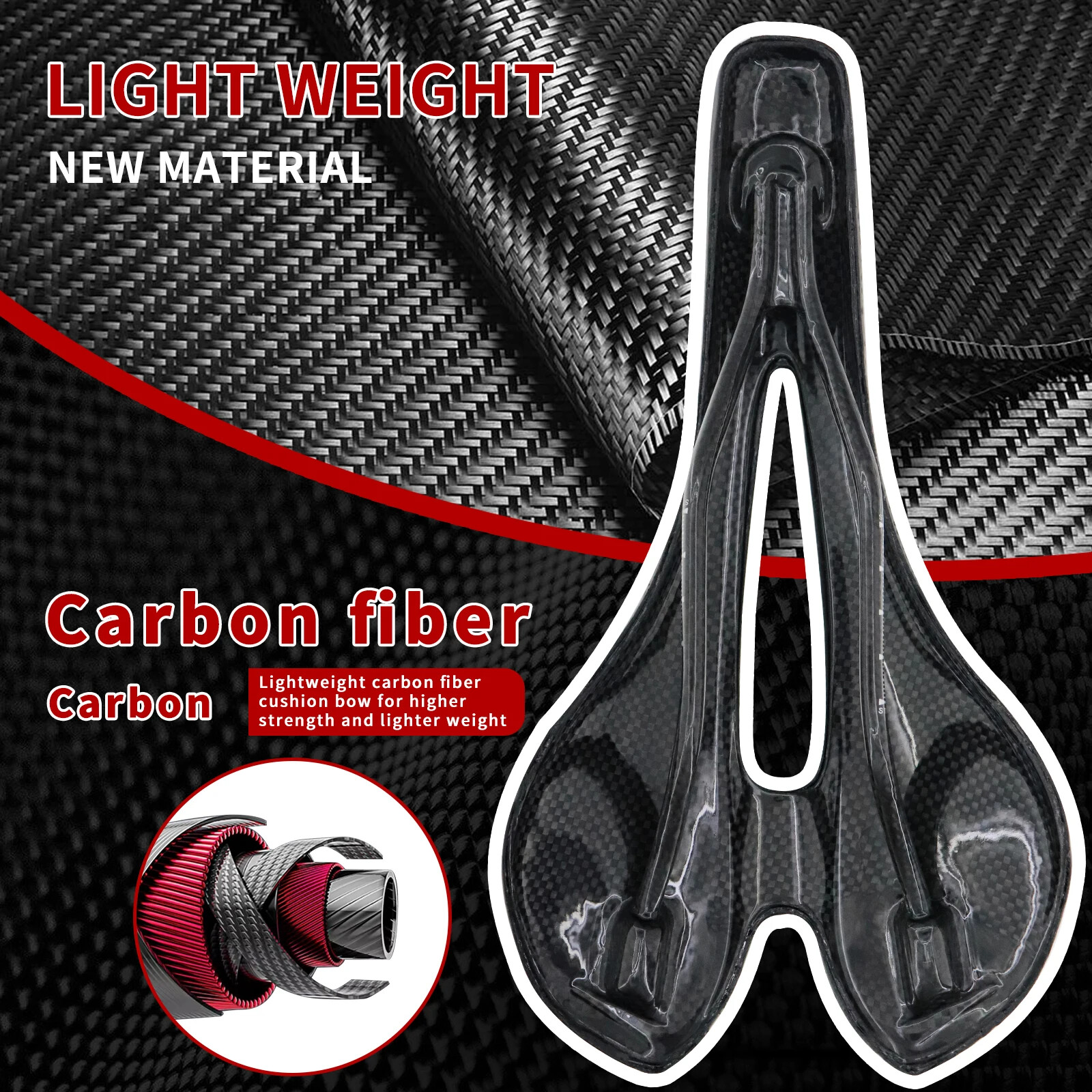 3D Printed Bike Saddle Carbon Fiber Hollow Comfortable Breathable Seat 275x143mm