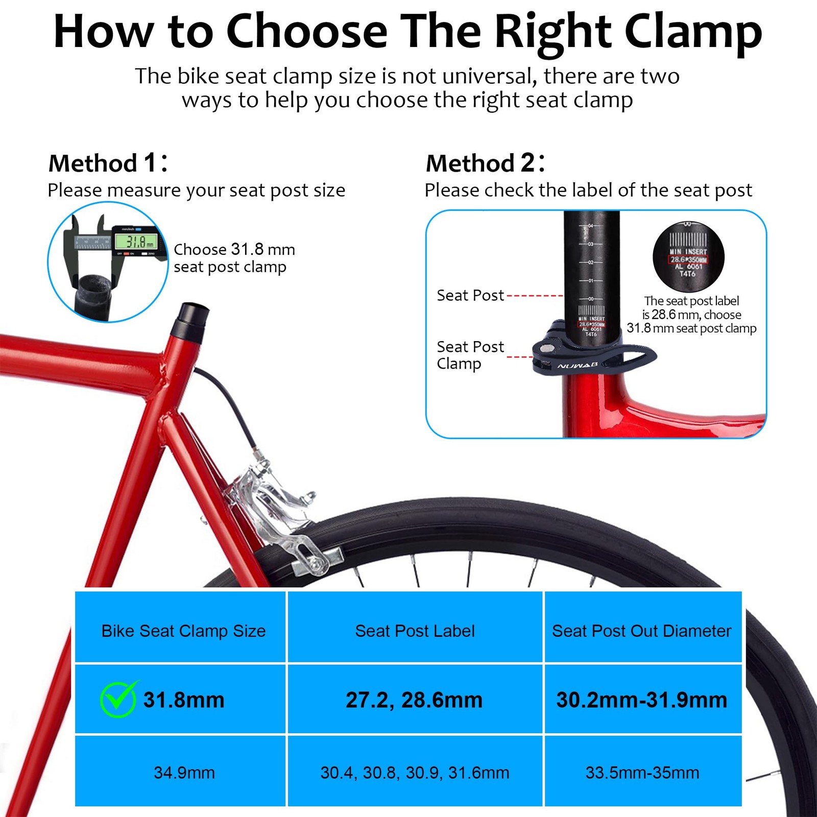 Premium Bike Seat Post Clamp 31.8mm Quick Release Seatpost Collar Aluminum