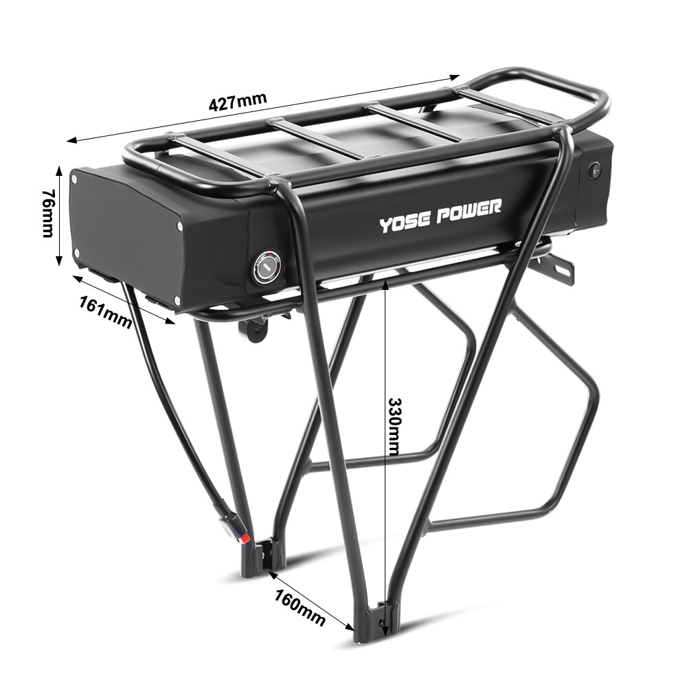 Rear Rack Ebike Battery 48V 20.8Ah with Black Carrier for 0-1500W Electric Bike