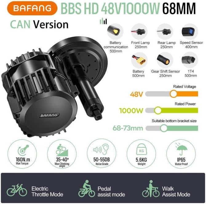 48V1000W Bafang Electric Bicycle 68-73mm Mid Drive Motor Ebike Conversion Kits