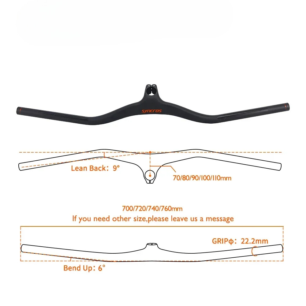 Carbon Fiber MTB Bicycle Integrated Handlebar with Stem -8/-17/-25 Degree 740mm