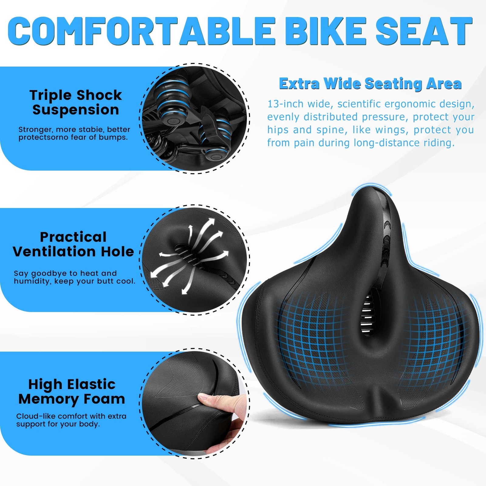Asiento De Bicicleta Extra Ancho Para Ciclismo Estacionario Y Ciudad Pro
