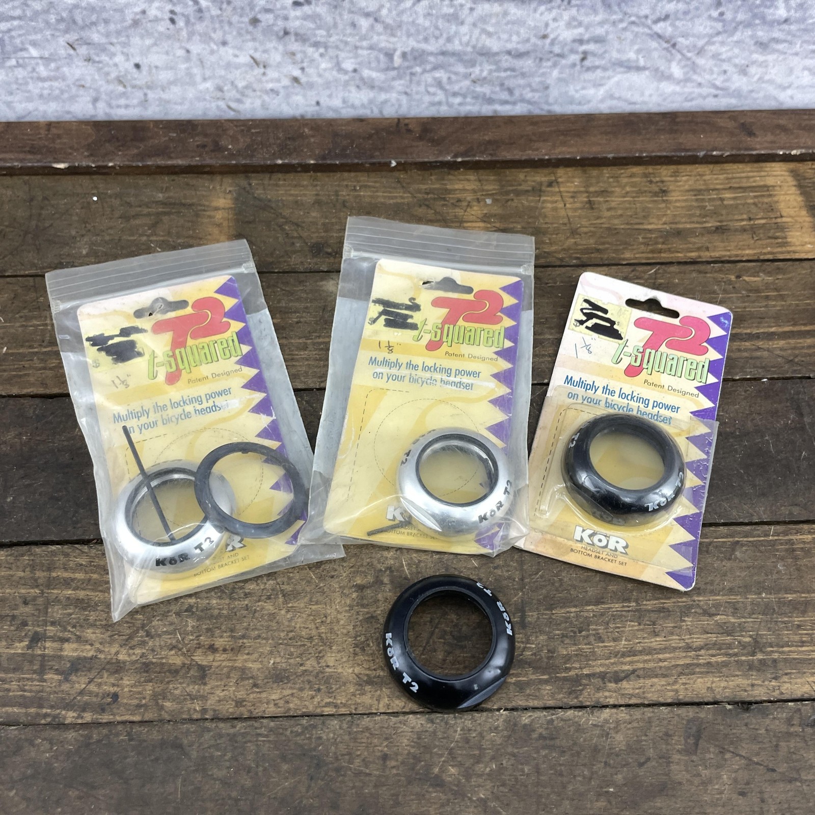 Vintage KOR T2 T-Squared 1 1/8″ Bicycle Headset Lock Threaded Set Lot MTB
