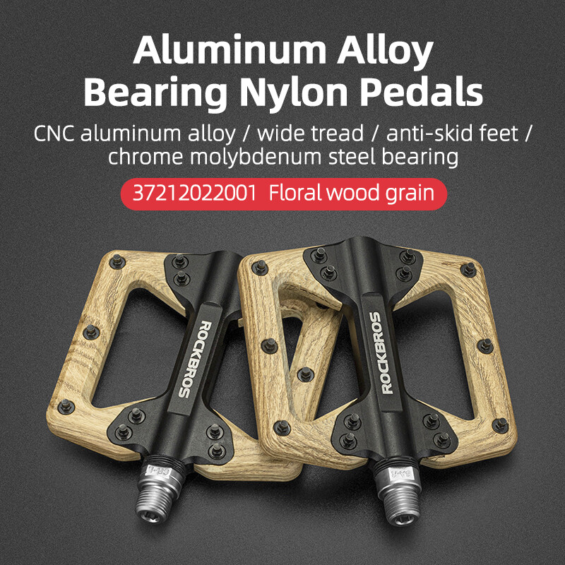 ROCKBROS Aluminum Nylon Bike Pedals Wood Grain Bearing Anti-Slip Bicycle Pedals