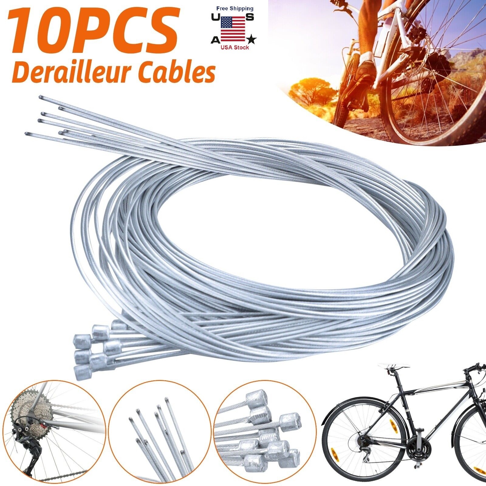 10Pcs Bicycle Shift Shifter Derailleur Gear Stainless Steel Inner Cable Wire USA