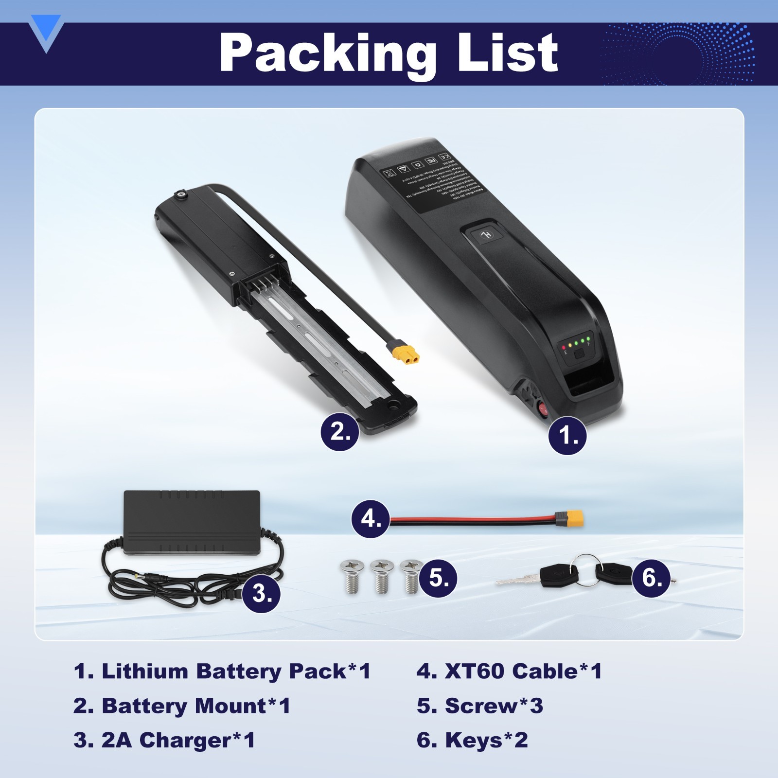 4PIN 36V 10.4Ah Ebike Lithium Battery w/USB Port for 750W Electric Bike Lockable