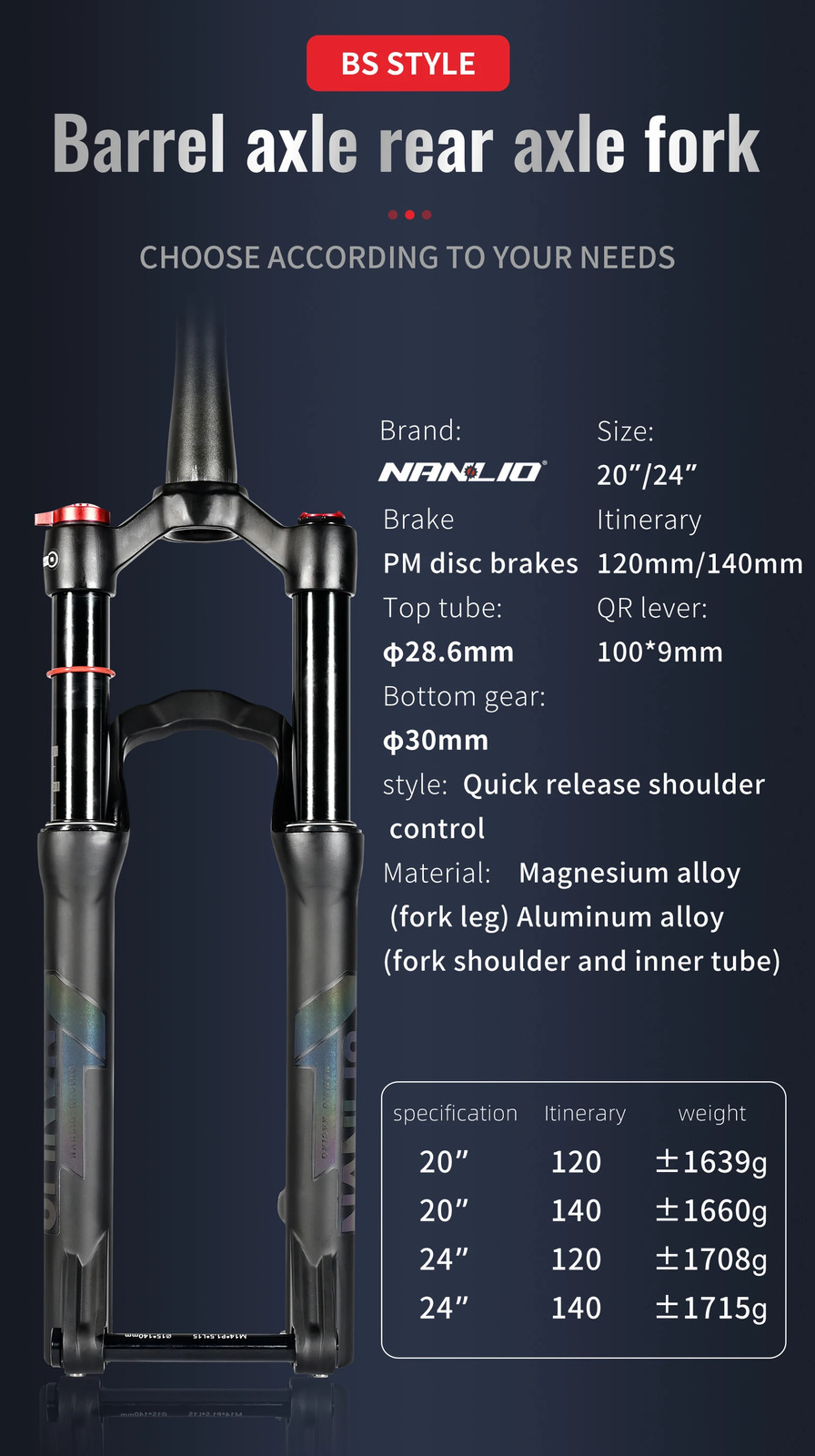 Youth Kids’ Mountain Bike Suspension Fork 20 24er 100-140mm Travel Oil Gas Fork