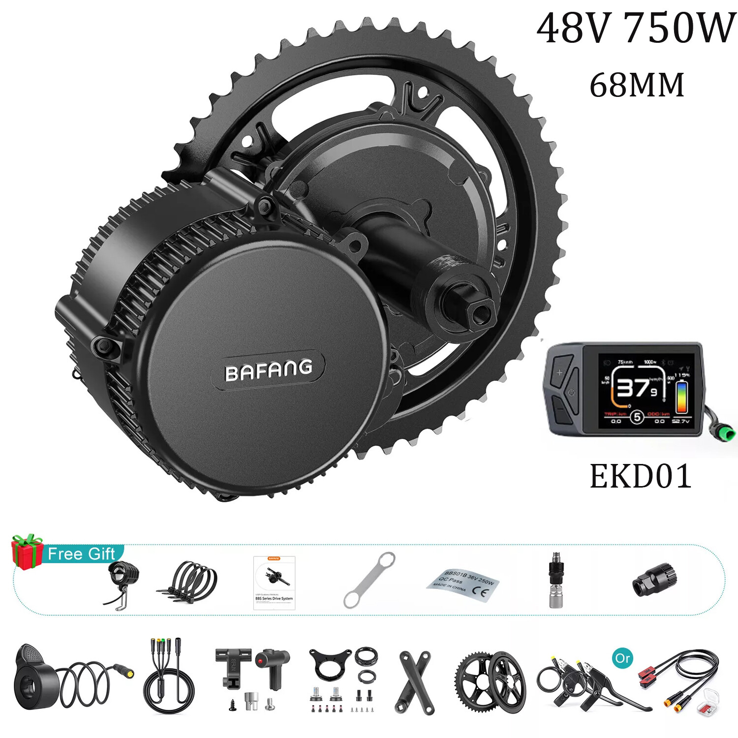 48V 750W Bafang Mid Drive Motor Kits BBS02B 68-73mm Electric Bike Conversion Kit