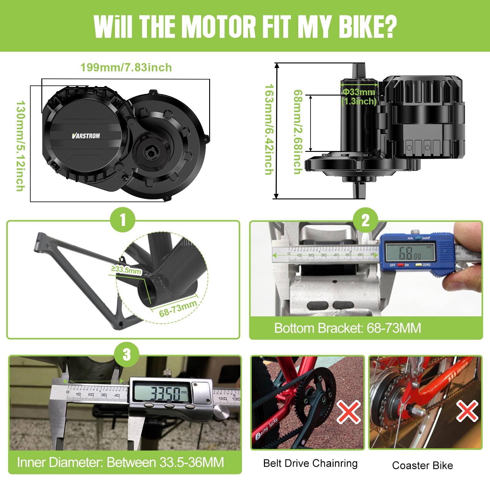 Vastrom VSM01 48V750W Mid Drive Torque Sensor Motor DZ41 Ebike Conversion Kits