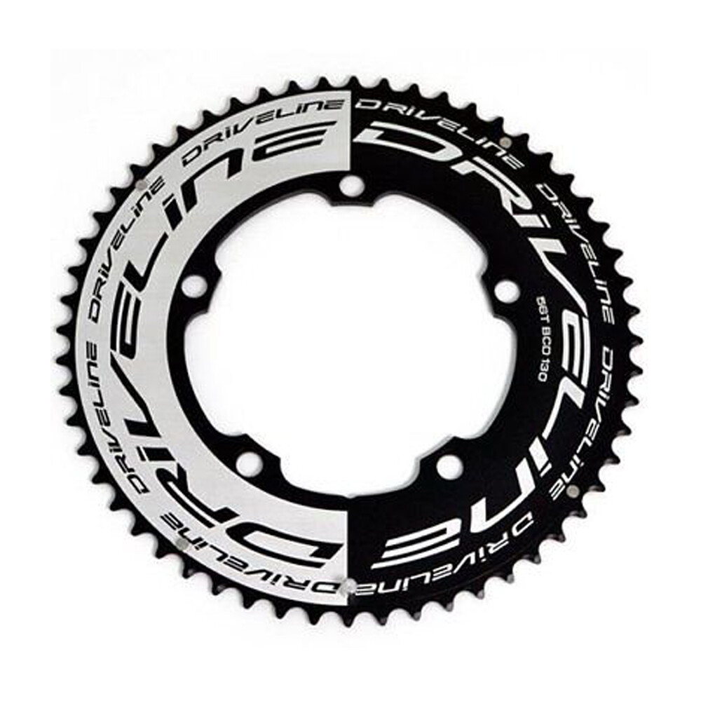 Driveline AL7075 Road Bike Bicycle TT Chainring 56T, BCD 130mm , Black x White