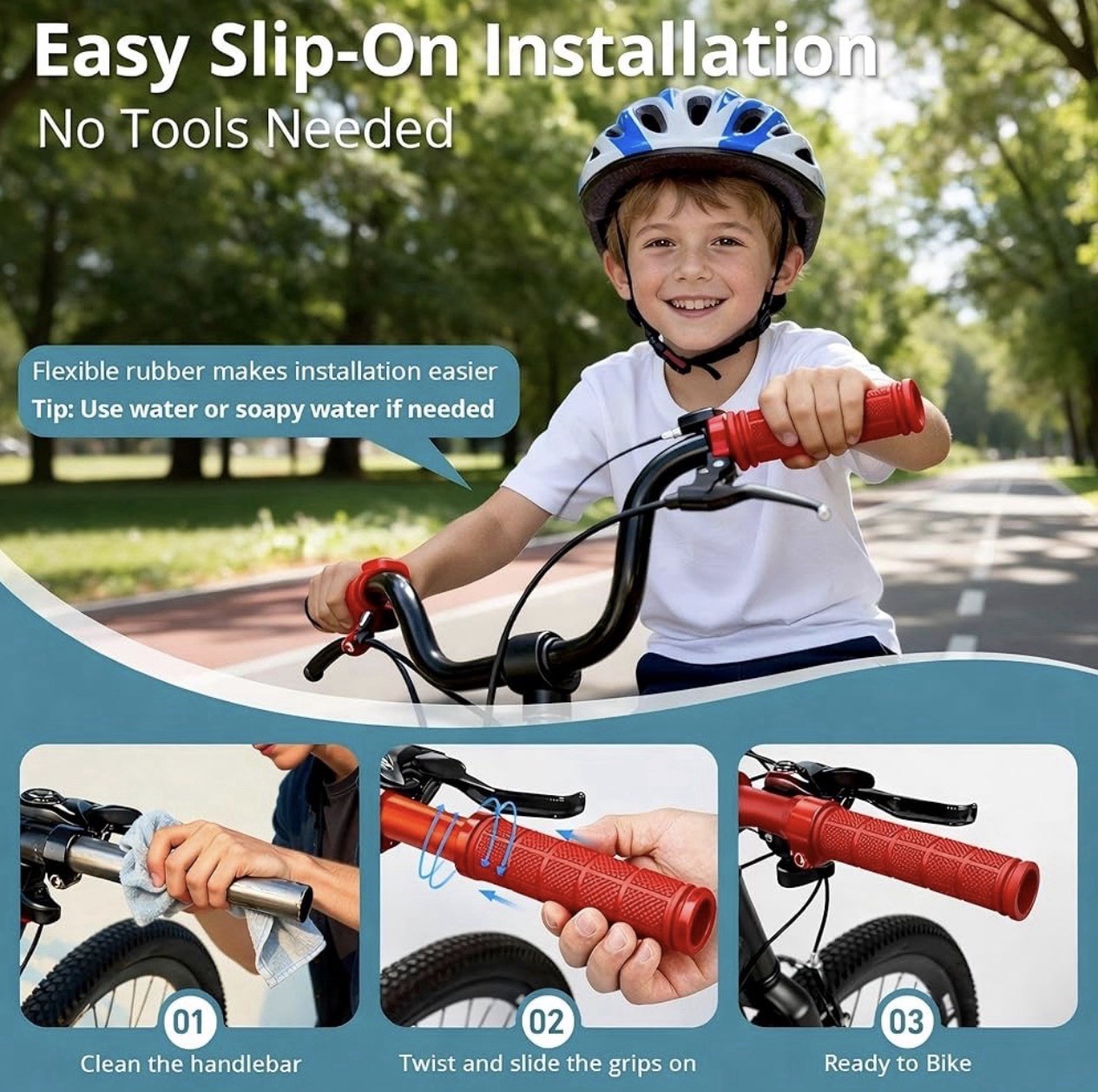 Red Kids Bike Handlebar Grips 22.2mm Non-Slip Rubber BMX Scooter Pair