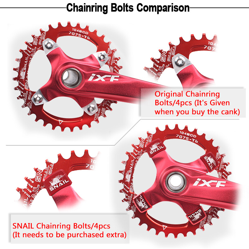 SNAIL Aluminum Chainring 4PCS Bolts MTB Bike Square Crankset Chainwheel Screws