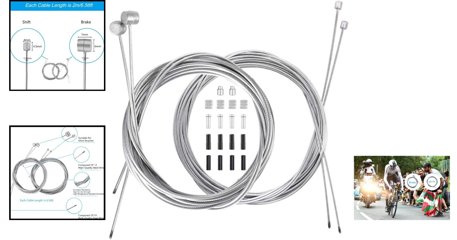 Versatile Bike Brake & Shifter Cable Set – Heavy Duty, 18 PCS for Quick Repairs