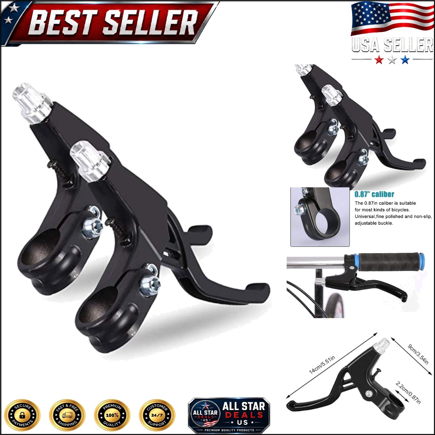 Ambidextrous Bike Brake Levers for Mountain & Road Bikes – Black & Sturdy