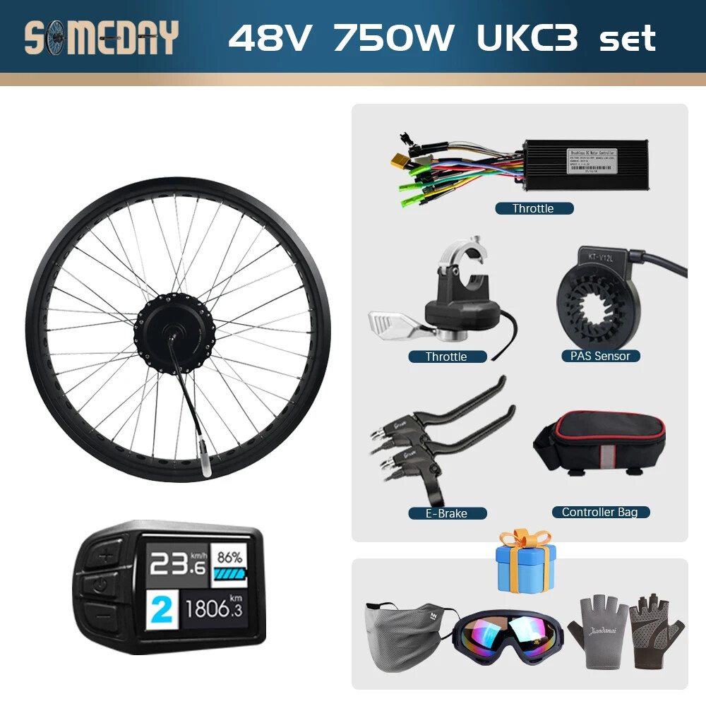 750W E-Bike Conversion Rear Cassette Hub Motor Kit 20 24 26″ Snow/Beach Fat Bike