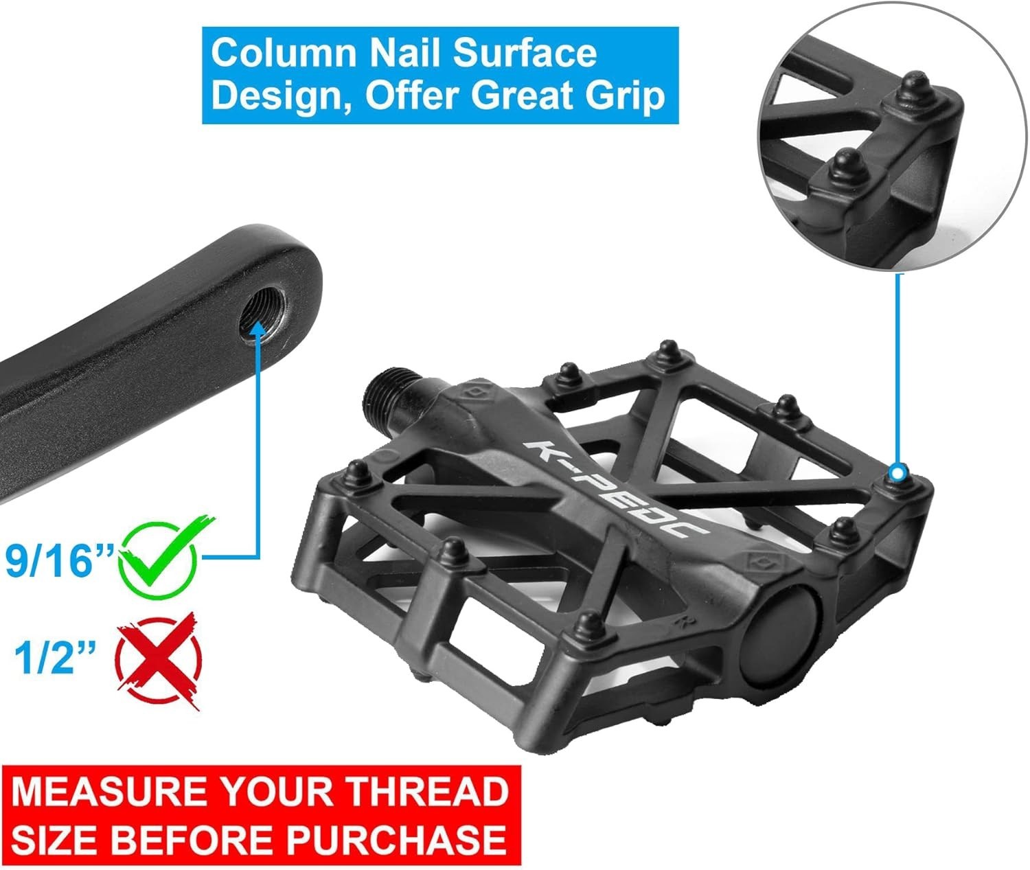 Bike Pedals 9/16 for MTB, Mountain Road Bicycle Flat Pedal, with 16 Anti-Skid…