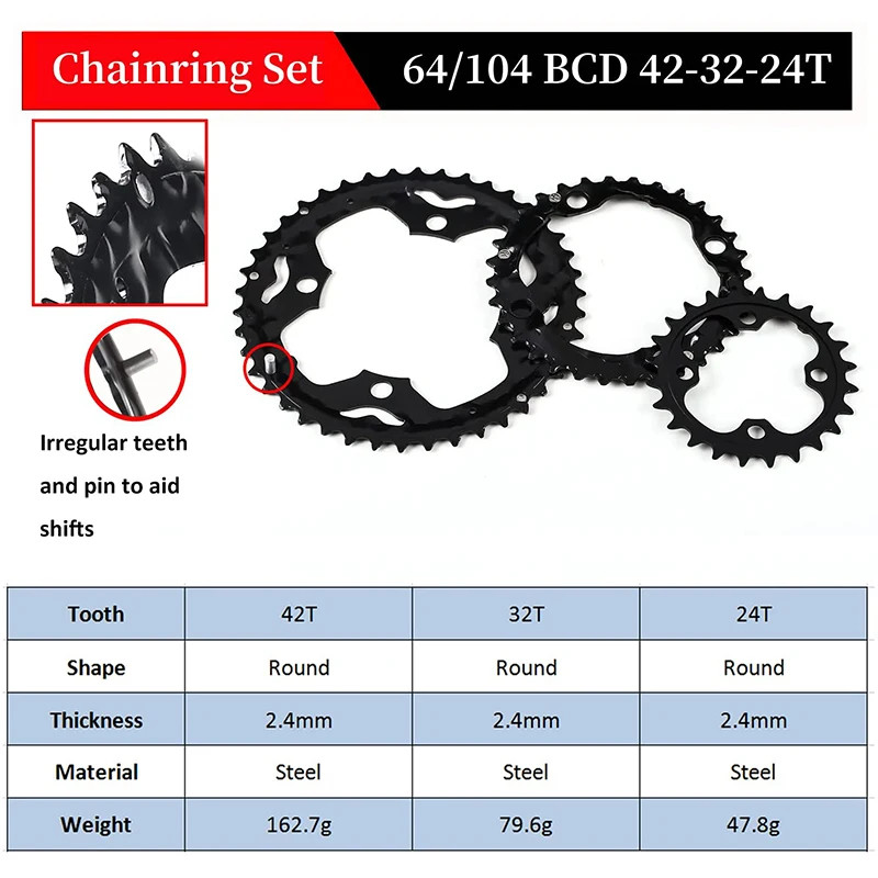104/64 BCD Bicycle Chainring 22T 24T 26T 32T 38T 42T 44T MTB Chainring 9S 10S Mo