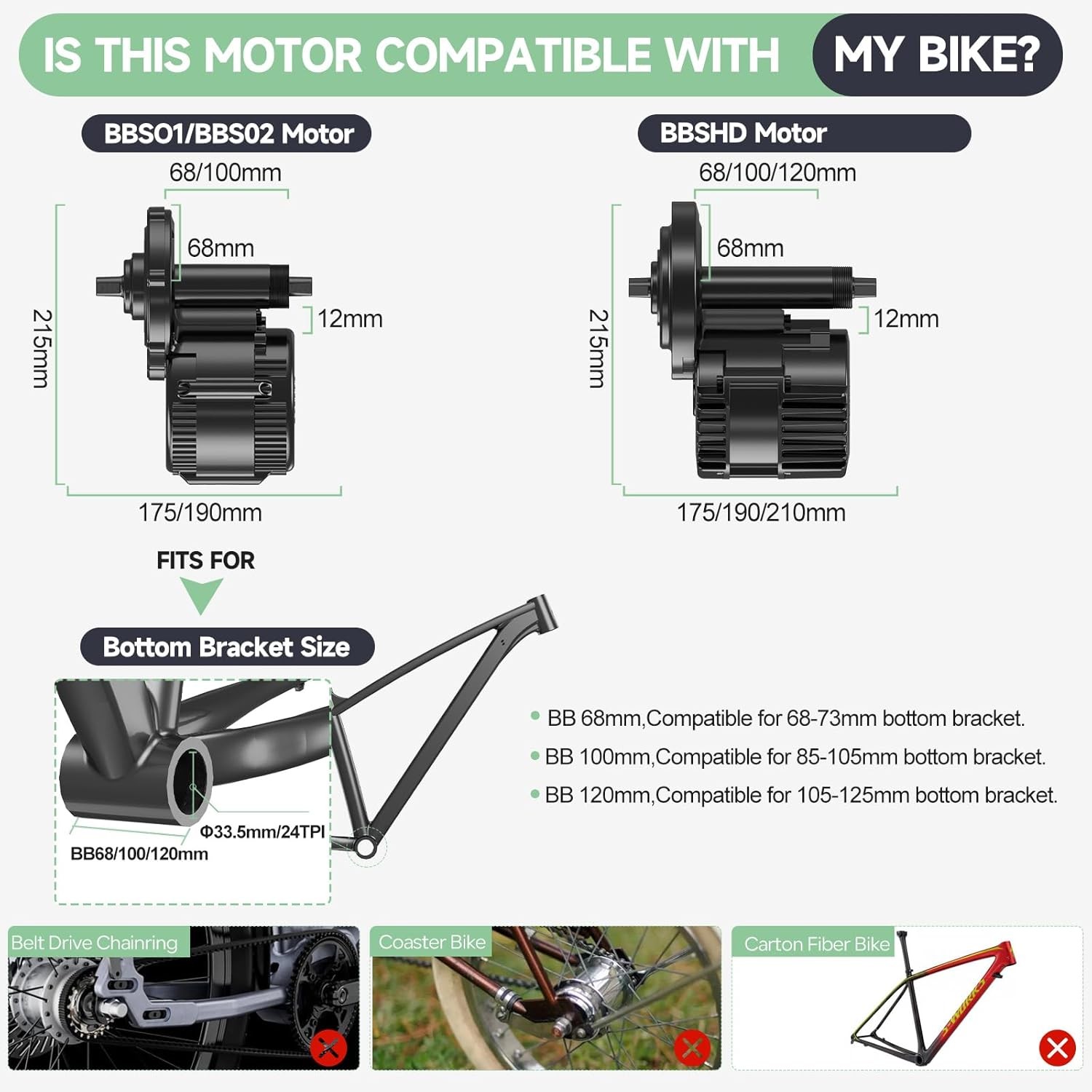 BAFANG CAN 48V Mid Drive Kits BBS02B 68-73mm Bike Conversion Kits