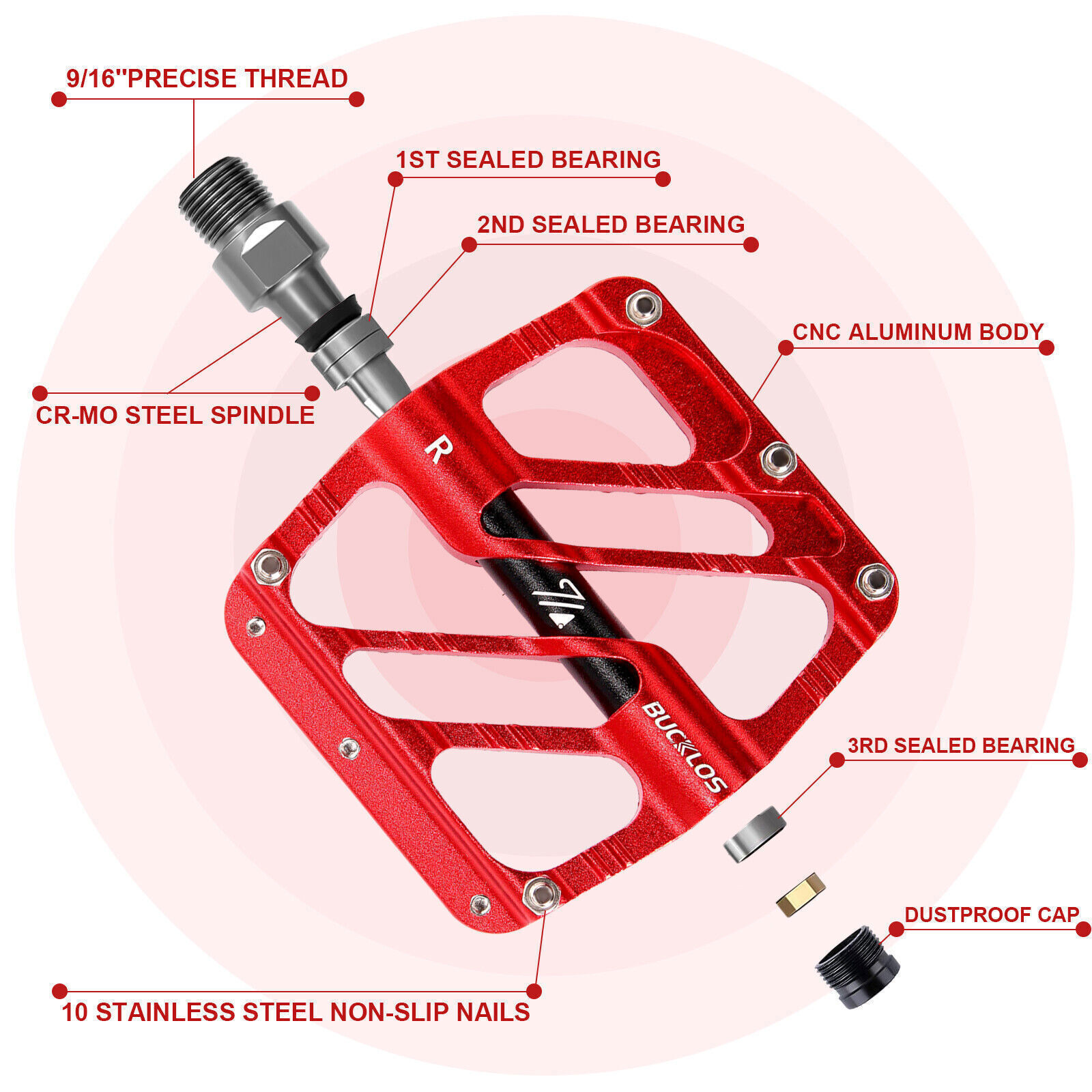 3 Bearings Bicycle Pedals Aluminum Mountain BMX Pedal 9/16» Flat Platform Pedal