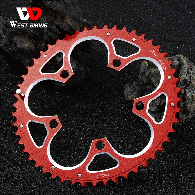 WEST BIKING Road Bike Chainring 110BCD 34T/50T Tooth Plate 8/9/10/11 Speed Red