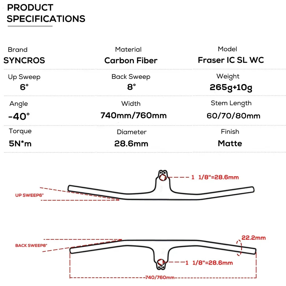 740MM -40 Degrees Full Carbon Fiber Integrated Cockpit MTB Handlebar Accessories