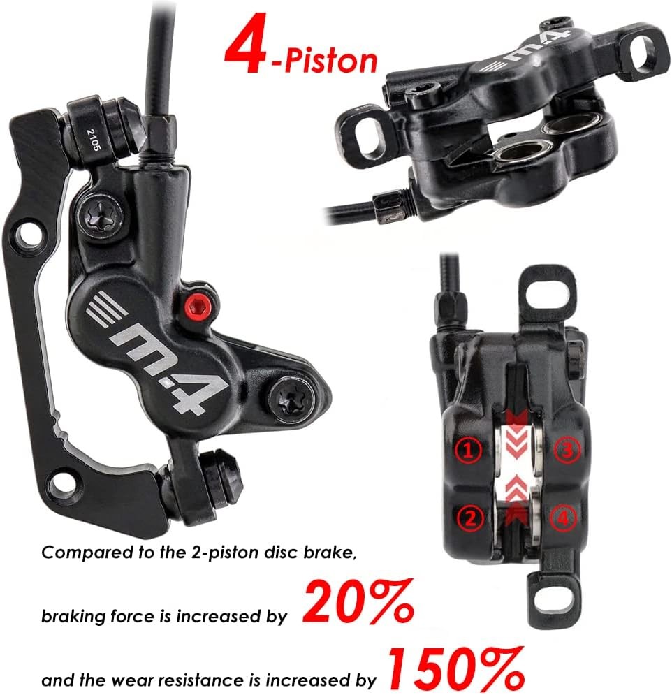 4-Piston MTB Hydraulic Brake Set with 160Mm Floating Disc Rotors, Front and Rear